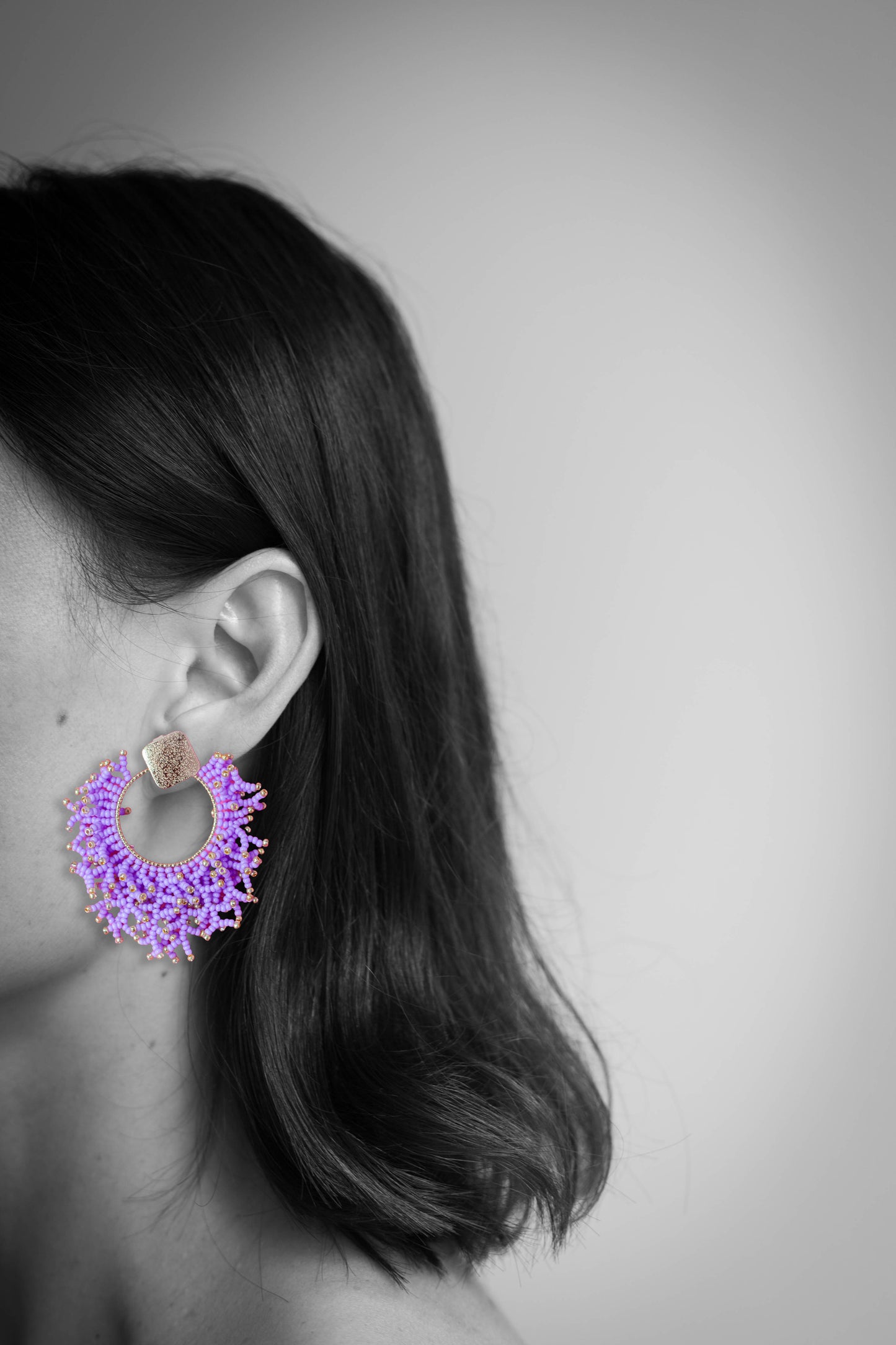 Beaded Coral Lilac Earring