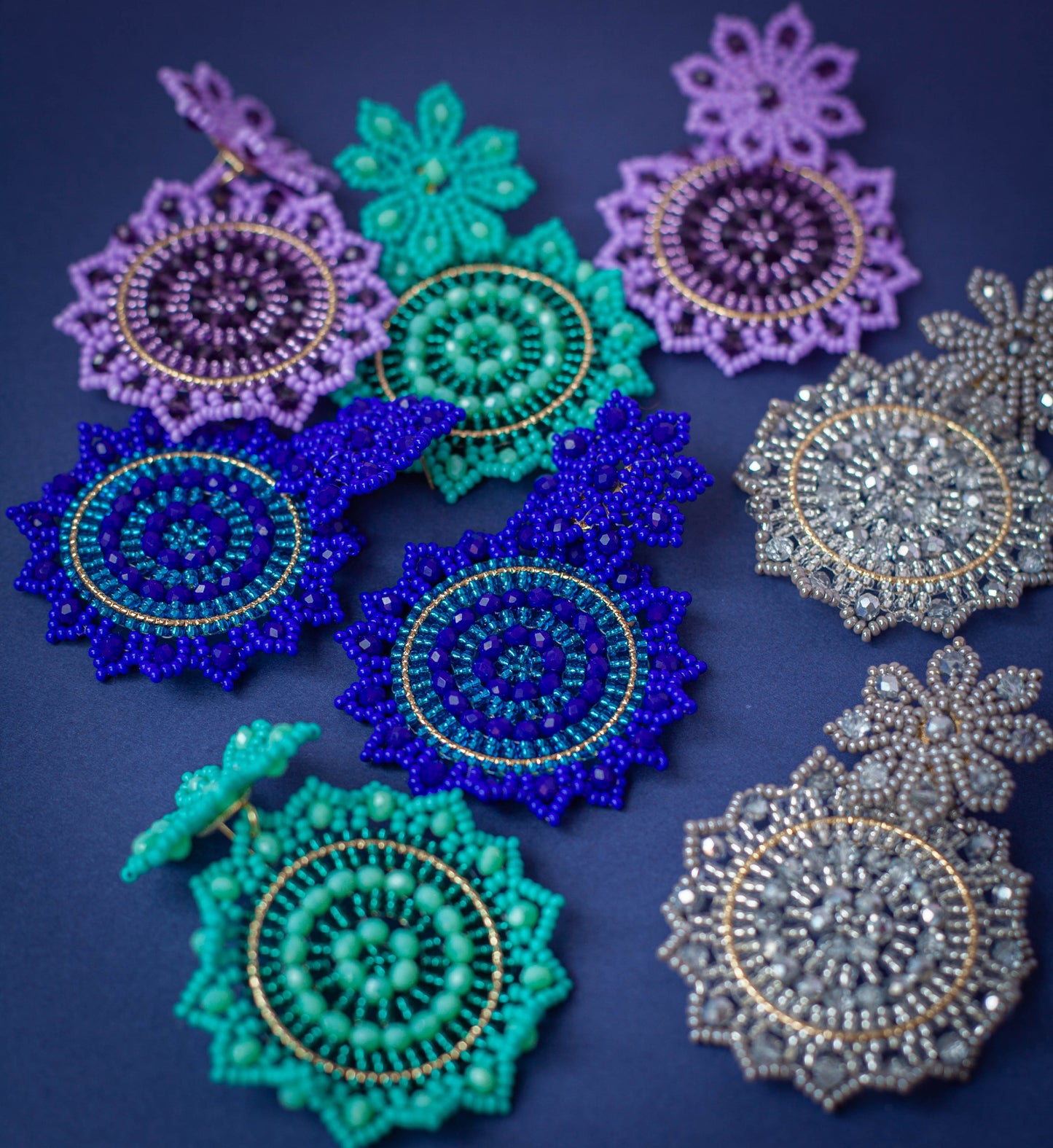 Beaded Mandala Aqua Earring