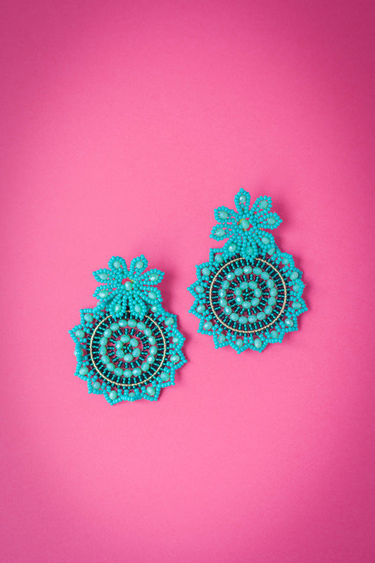 Beaded Mandala Aqua Earring