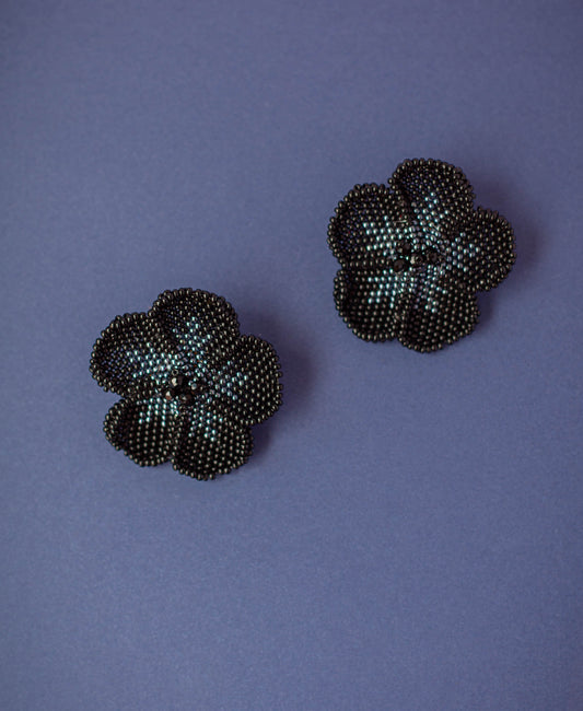 Beaded Flora Black Earring