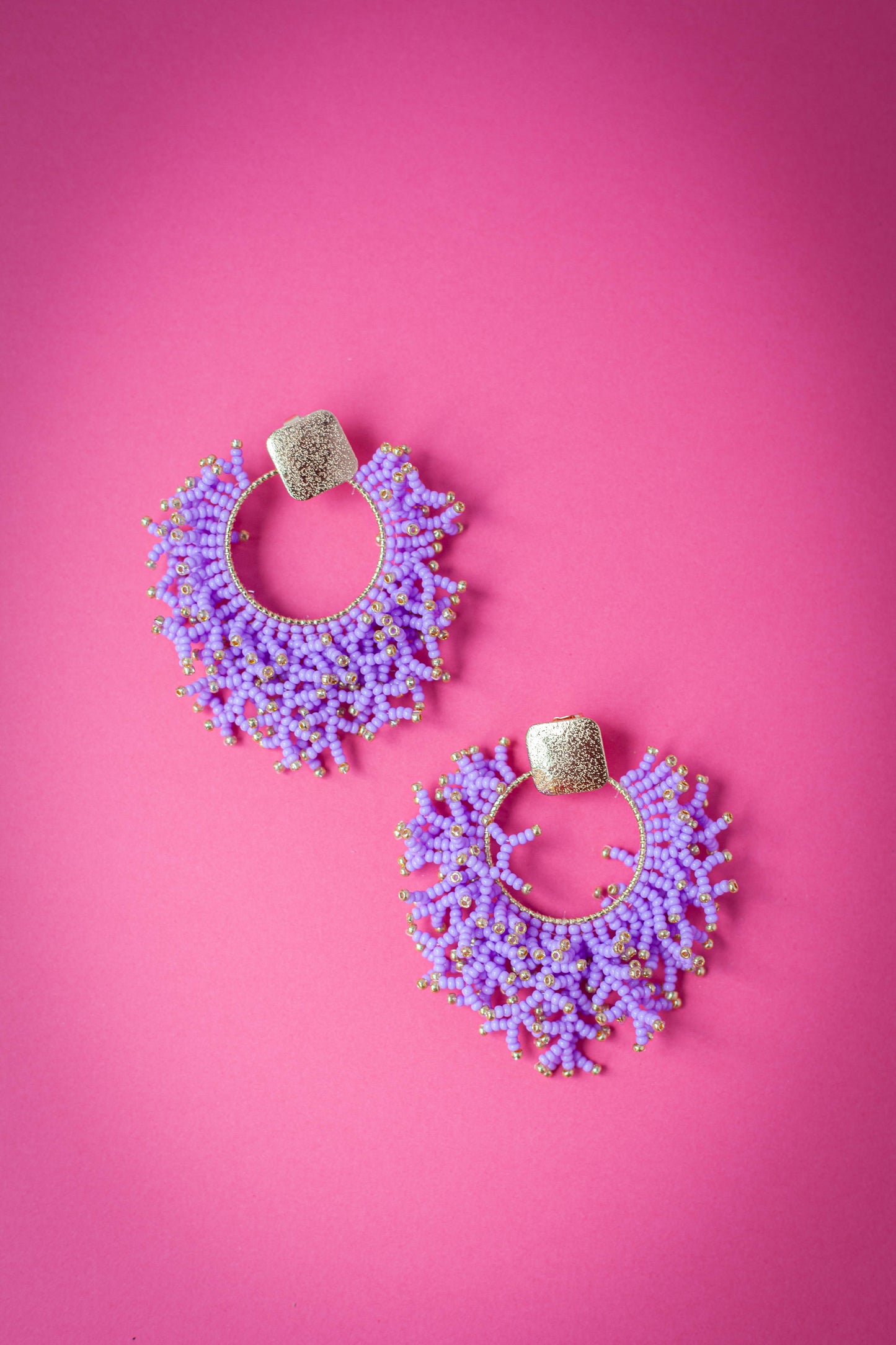 Beaded Coral Lilac Earring