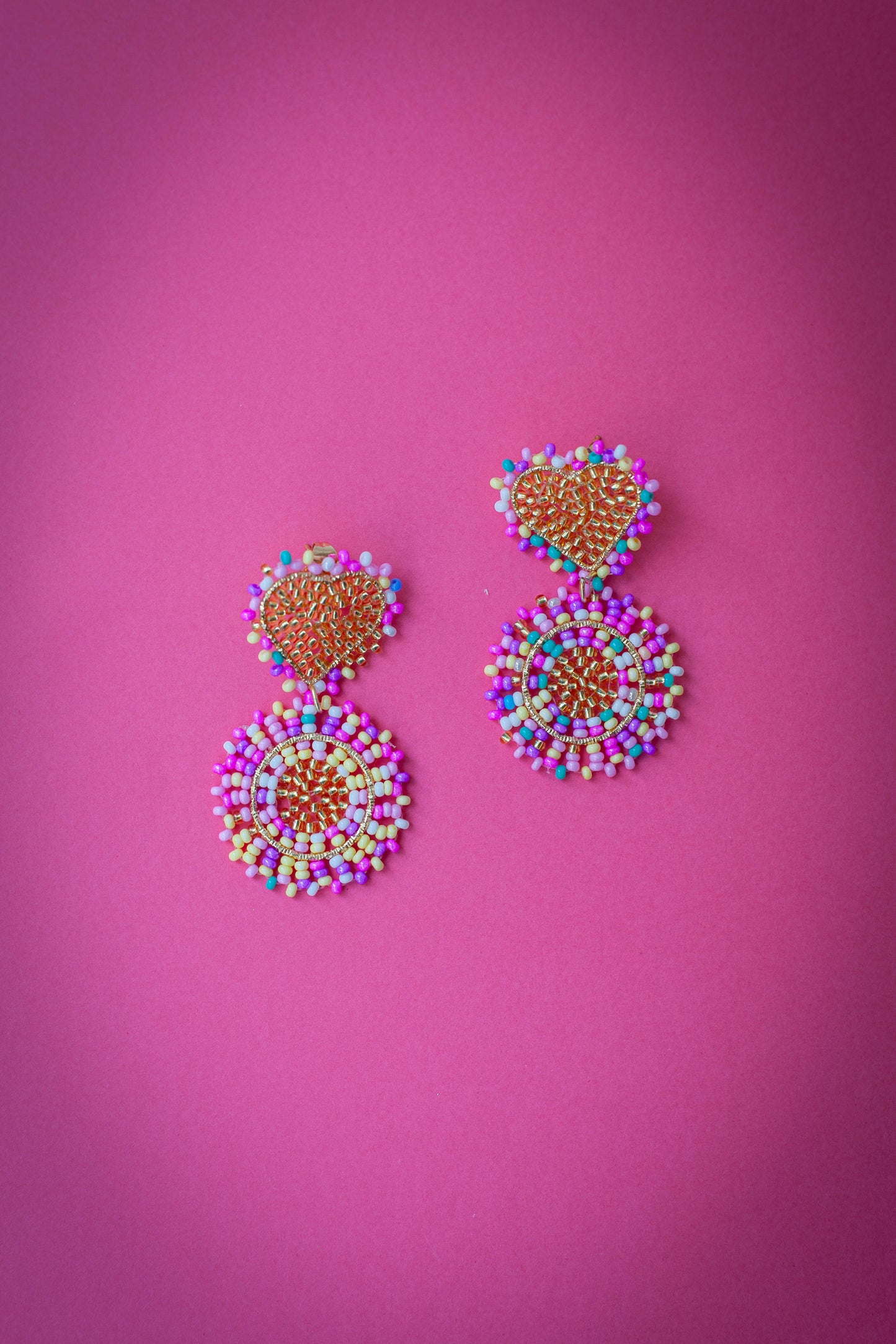 Beaded Confetti Heart Pink Multi Earring