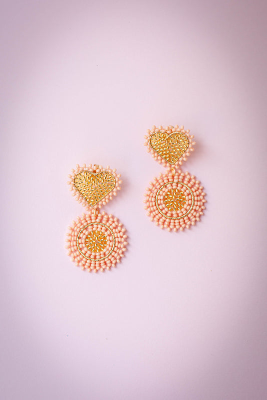 Beaded Confetti Heart Apricot Earring