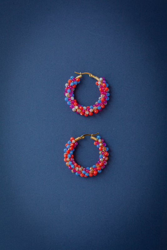 Beaded Hoop Flame Earring